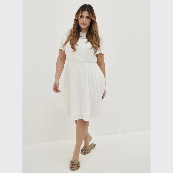 Torrid Flutter Skater Dress - Gauze & Lace White - Picture 1 of 5